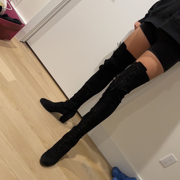 & Other stories black suede leather tall boots